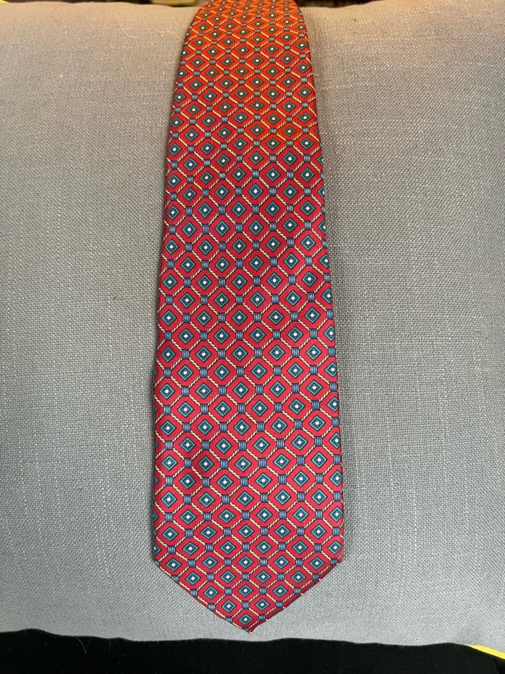 Dior Red and Blue Geometric Silk Tie